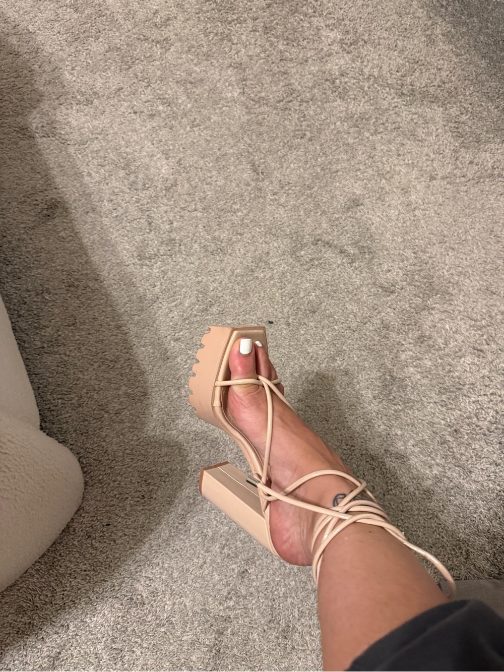 Fashion Nova Lace-Up Block Heel Sandals - Beige